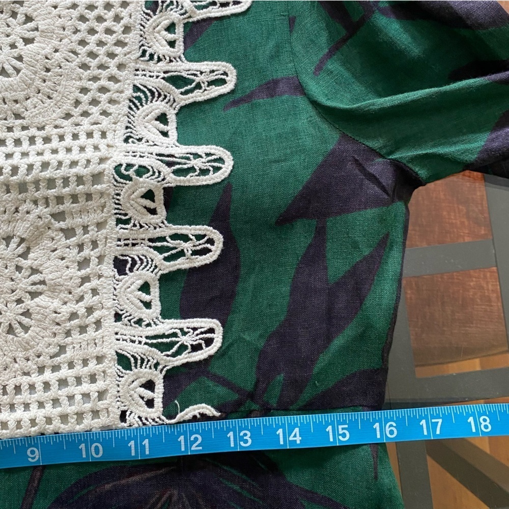 Zara Green Linen Palm Leaf Crochet Accent Midi Dress Small - Picture 14 of 16